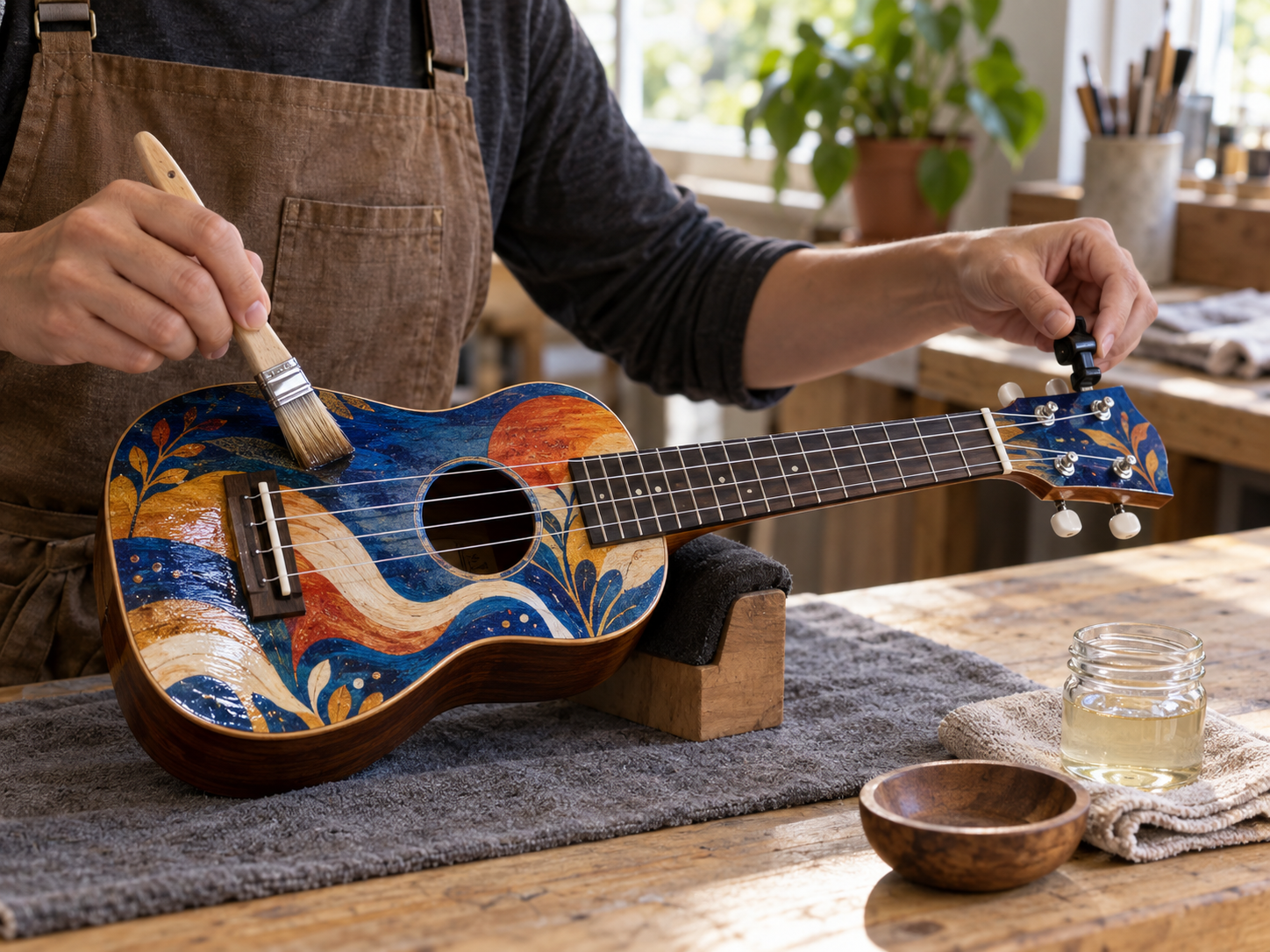 Sealing and tuning a finished hand-painted ukulele